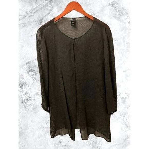 Eileen Fisher Vtg 90s Transparent Avantgarde Italian Viscose Knit Mesh Cardigan - Picture 1 of 8